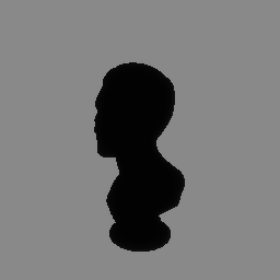 a loaded GLTF file, a marble bust, in shadow