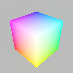 image of a unit cube with colored vertices